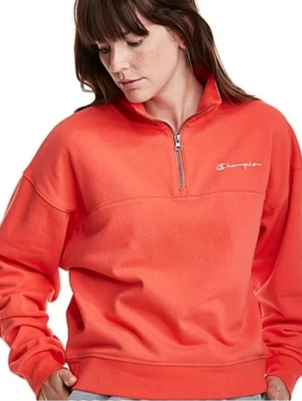 Champion Womens Coral Quarter Zip Pullover Sweatshirt - Size Large